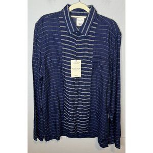 new baird mcnutt Linen Shirt Size Large Blue Long Sleeve Stripe Collared Slim
